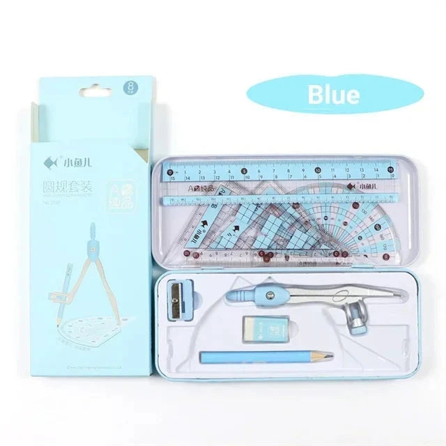 8Pcs/set Pencil Rubber Pencil Sharpener Ruler Set Student Stationery Geometric Mathematics Drawing Tools School Supplies Shop1104007265 Store