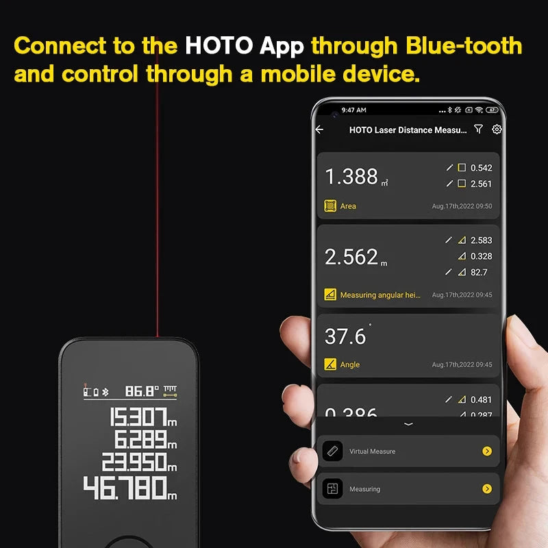 HOTO Smart Laser Measure Pro LED Display Intelligent Digital Laser Tape Measuring Tool Rechargeable Laser Ruler Rangefinder HOTO Official Store