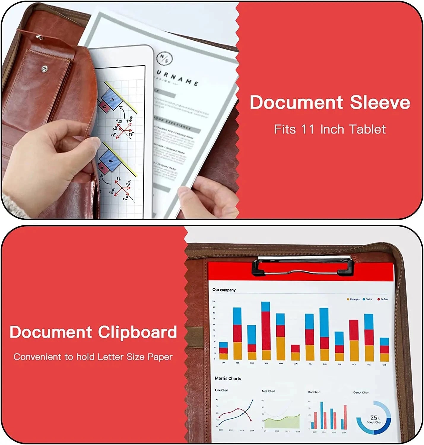 Multifunctional A4 Conference Folder Business Stationery Folder Leather Contract File Folders Zippered Organizer Card Holder NeWYeS Official Store