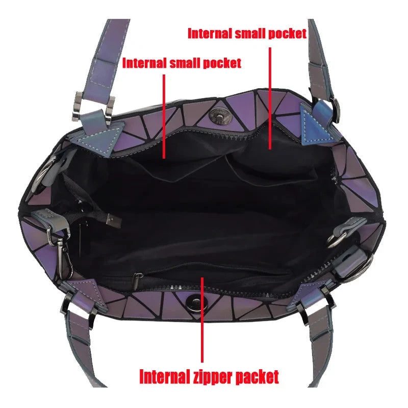 Fashion Ladies Large Capacity Shoulder Bags Geometric Diamond Tote Handbag Luminous Bucket Bag Women Folding Crossbody Bag Shop1105169510 Store