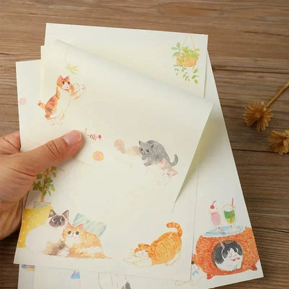9pcs/set Cartoon Cats Envelopes with Letter Pads Cute Letter Writing Paper Wedding Invitation Cards Postcards Cover Stationery Sun4rising Stationery Store