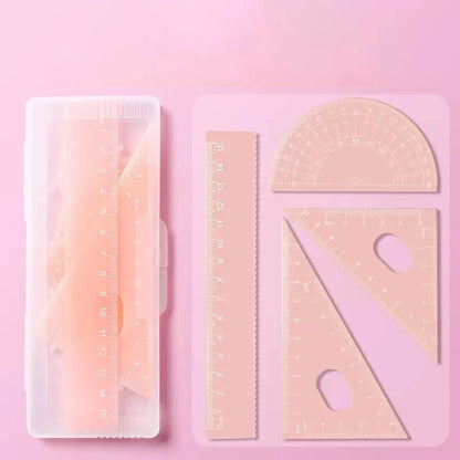 4pcs/box Ins Gradient Rulers Straight Triangle Ruler Protractor Drawing Painting Drafting Tool Korean Stationery Office Supplies Sun4rising Stationery Store
