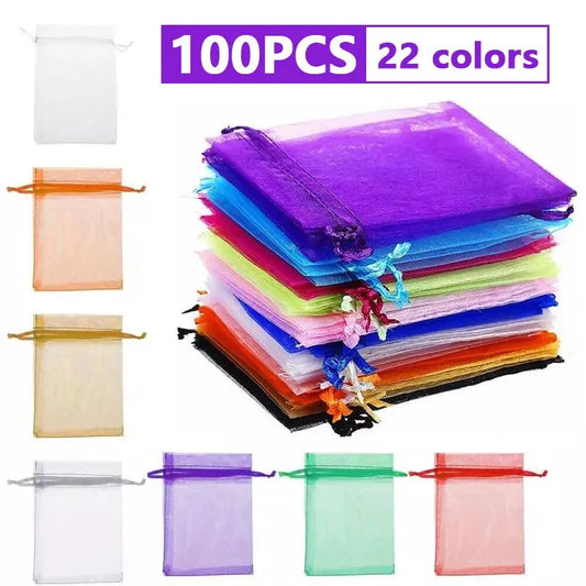 100pcs 7x9cm 10x12cm Colorful Organza Bag Packing Bag Sachet Organza Gift Bags For Jewelry Wedding Party Decor Drawstring Pouche Shop1104548950 Store