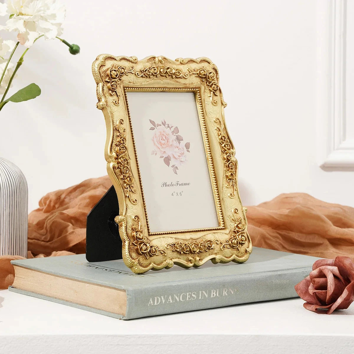 1PC, European-style rectangular golden rose relief decorative photo frame Shop1103855948 Store