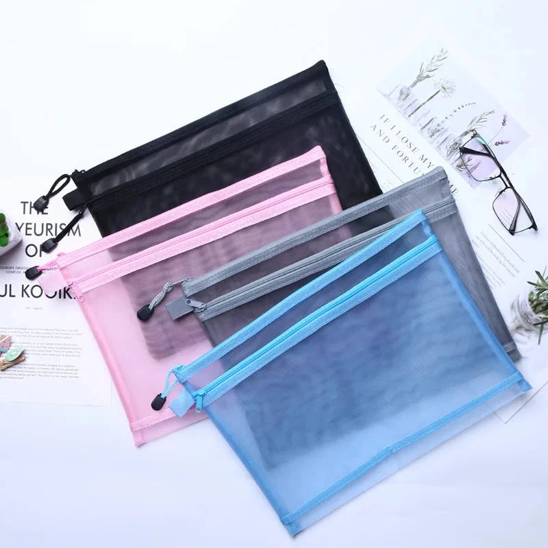 A4 A5 A6 Portable Double-layer Mesh Zipper File Bag Transparent  Student Test Paper Data Storage Bag Office Files Stationery Colourful Art Store