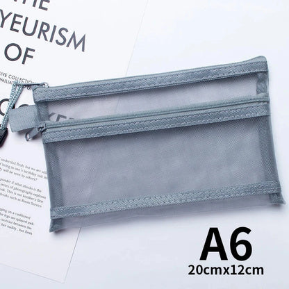 A4 A5 A6 Portable Double-layer Mesh Zipper File Bag Transparent  Student Test Paper Data Storage Bag Office Files Stationery Colourful Art Store