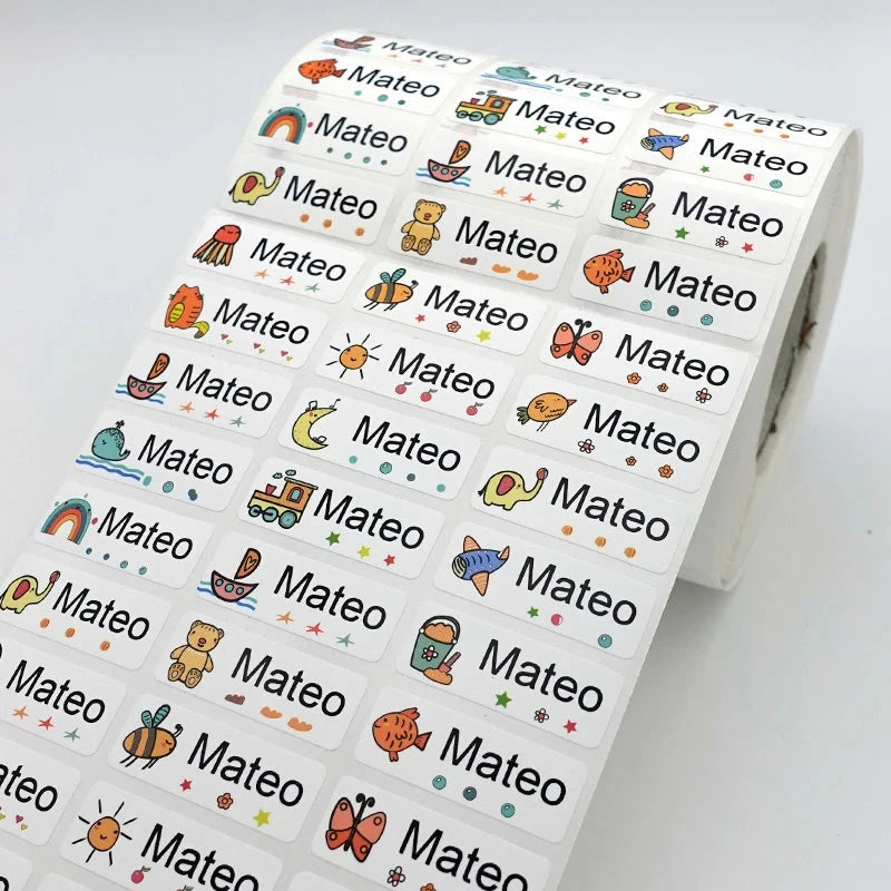 120pcs Name Tag Custom Waterproof Kawaii Stickers Decals Personalized Name Label for Children School Stationery Bottle Sticker Personalize Sticker And Stamp Store