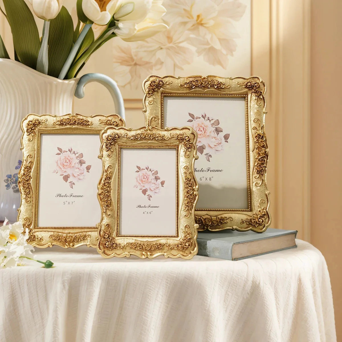 1PC, European-style rectangular golden rose relief decorative photo frame Shop1103855948 Store