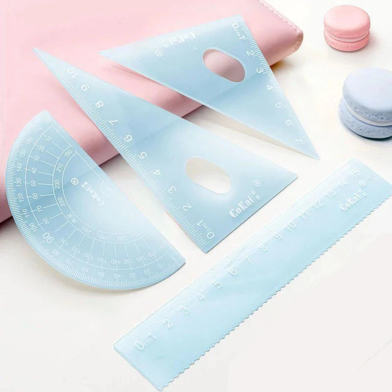 4pcs/box Ins Gradient Rulers Straight Triangle Ruler Protractor Drawing Painting Drafting Tool Korean Stationery Office Supplies Sun4rising Stationery Store