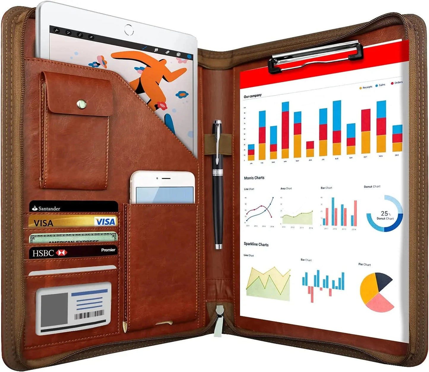 Multifunctional A4 Conference Folder Business Stationery Folder Leather Contract File Folders Zippered Organizer Card Holder NeWYeS Official Store