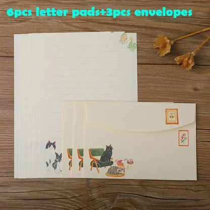 9pcs/set Cartoon Cats Envelopes with Letter Pads Cute Letter Writing Paper Wedding Invitation Cards Postcards Cover Stationery Sun4rising Stationery Store