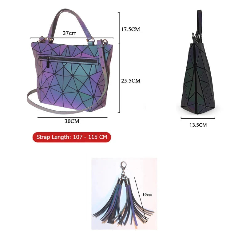 Set Women Handbag Tote Purse 2Pcs Geometric Folding Shoulder Bags Female Crossbody Bag Ladies Luminous Bucket Bag Handbags Shop1105169510 Store