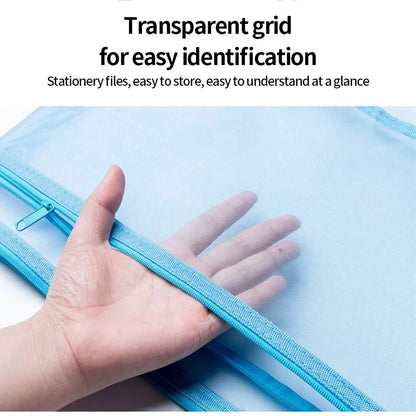 A4 A5 A6 Portable Double-layer Mesh Zipper File Bag Transparent  Student Test Paper Data Storage Bag Office Files Stationery Colourful Art Store
