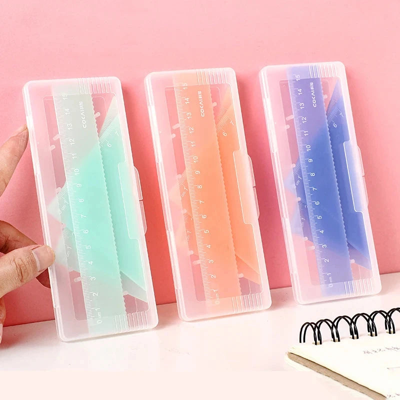 4pcs/box Ins Gradient Rulers Straight Triangle Ruler Protractor Drawing Painting Drafting Tool Korean Stationery Office Supplies Sun4rising Stationery Store