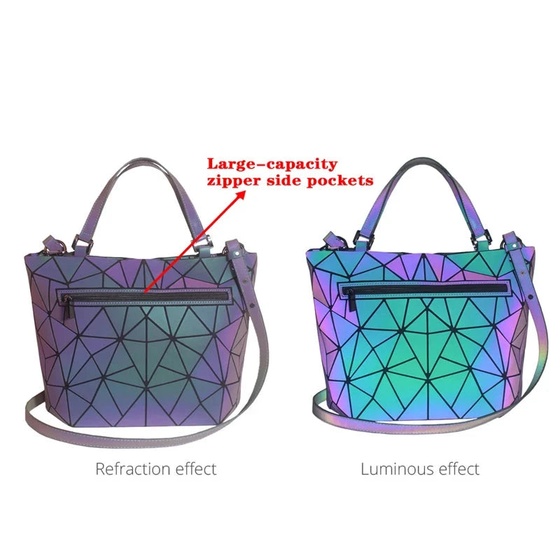 Set Women Handbag Tote Purse 2Pcs Geometric Folding Shoulder Bags Female Crossbody Bag Ladies Luminous Bucket Bag Handbags Shop1105169510 Store