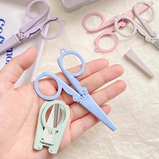 Kawaii Morandi Color Folding Scissors Portable Key Chain Mini Paper Cutter Korean Stationery DIY Handmade Tools Office Supplies Hotluck Stationery Store