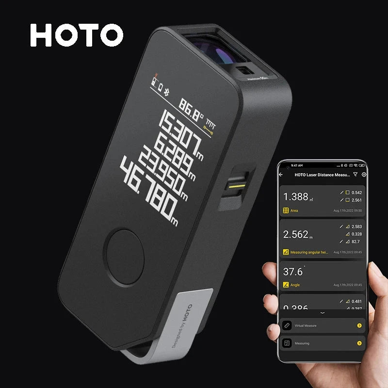 HOTO Smart Laser Measure Pro LED Display Intelligent Digital Laser Tape Measuring Tool Rechargeable Laser Ruler Rangefinder HOTO Official Store