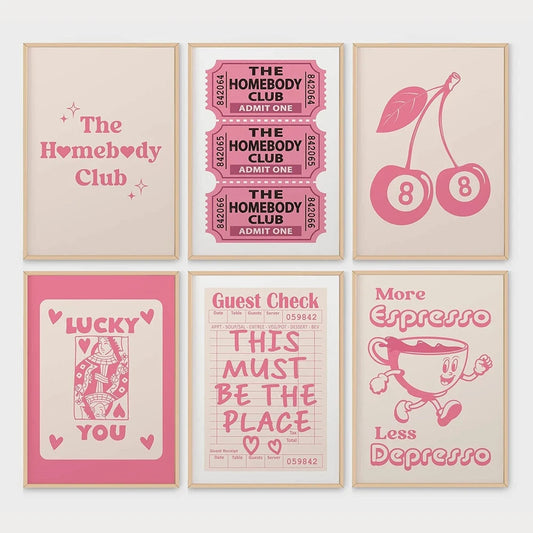 The Homebody Club Print Minimalist Heart Poster Ticket Trendy Living Room Decor Quote Aesthetic Apartment Wall Art Pictures Luckily You Store