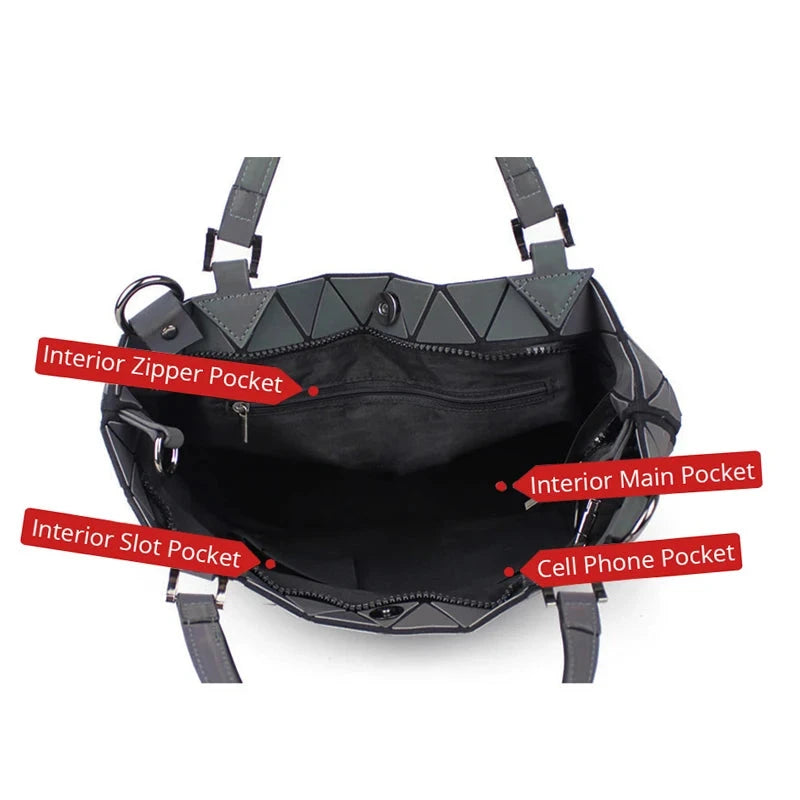 Set Women Handbag Tote Purse 2Pcs Geometric Folding Shoulder Bags Female Crossbody Bag Ladies Luminous Bucket Bag Handbags Shop1105169510 Store