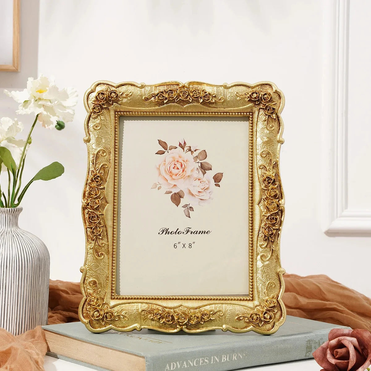 1PC, European-style rectangular golden rose relief decorative photo frame Shop1103855948 Store