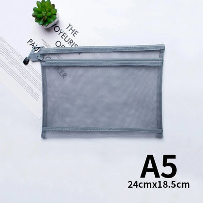 A4 A5 A6 Portable Double-layer Mesh Zipper File Bag Transparent  Student Test Paper Data Storage Bag Office Files Stationery Colourful Art Store
