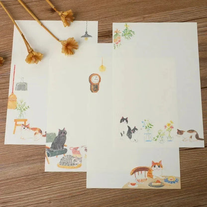 9pcs/set Cartoon Cats Envelopes with Letter Pads Cute Letter Writing Paper Wedding Invitation Cards Postcards Cover Stationery Sun4rising Stationery Store