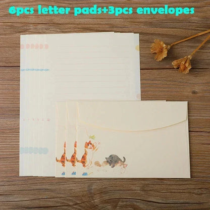 9pcs/set Cartoon Cats Envelopes with Letter Pads Cute Letter Writing Paper Wedding Invitation Cards Postcards Cover Stationery Sun4rising Stationery Store