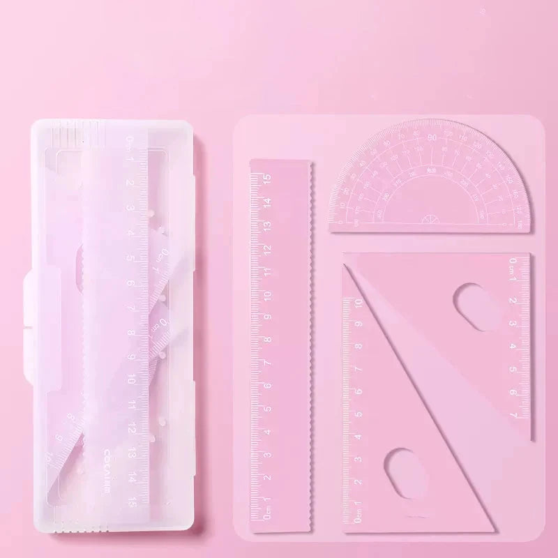 4pcs/box Ins Gradient Rulers Straight Triangle Ruler Protractor Drawing Painting Drafting Tool Korean Stationery Office Supplies Sun4rising Stationery Store