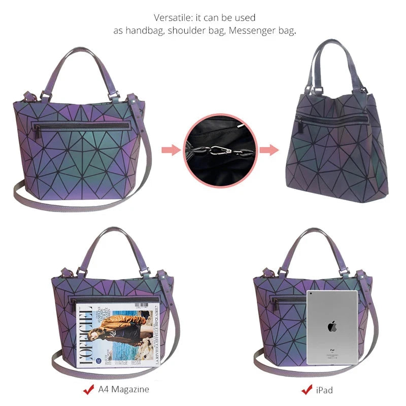 Set Women Handbag Tote Purse 2Pcs Geometric Folding Shoulder Bags Female Crossbody Bag Ladies Luminous Bucket Bag Handbags Shop1105169510 Store
