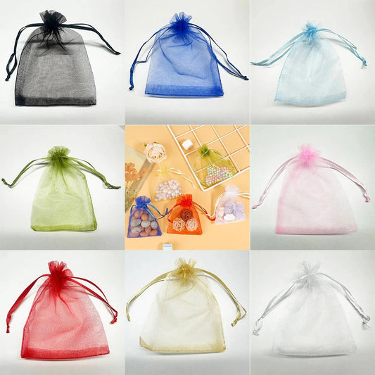 20/50/100pcs Organza Gift Bags Colorful Jewelry Bags Drawstring Pouches Christmas Candy Packing Bag Wedding Birthday Party Decor Fantastic Party Store