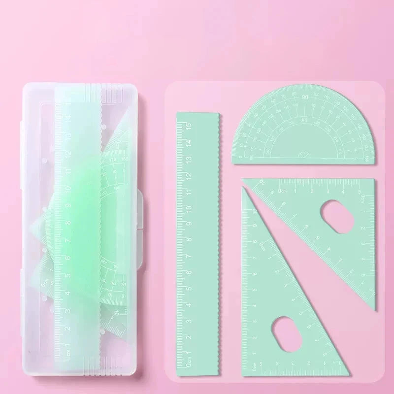 4pcs/box Ins Gradient Rulers Straight Triangle Ruler Protractor Drawing Painting Drafting Tool Korean Stationery Office Supplies Sun4rising Stationery Store