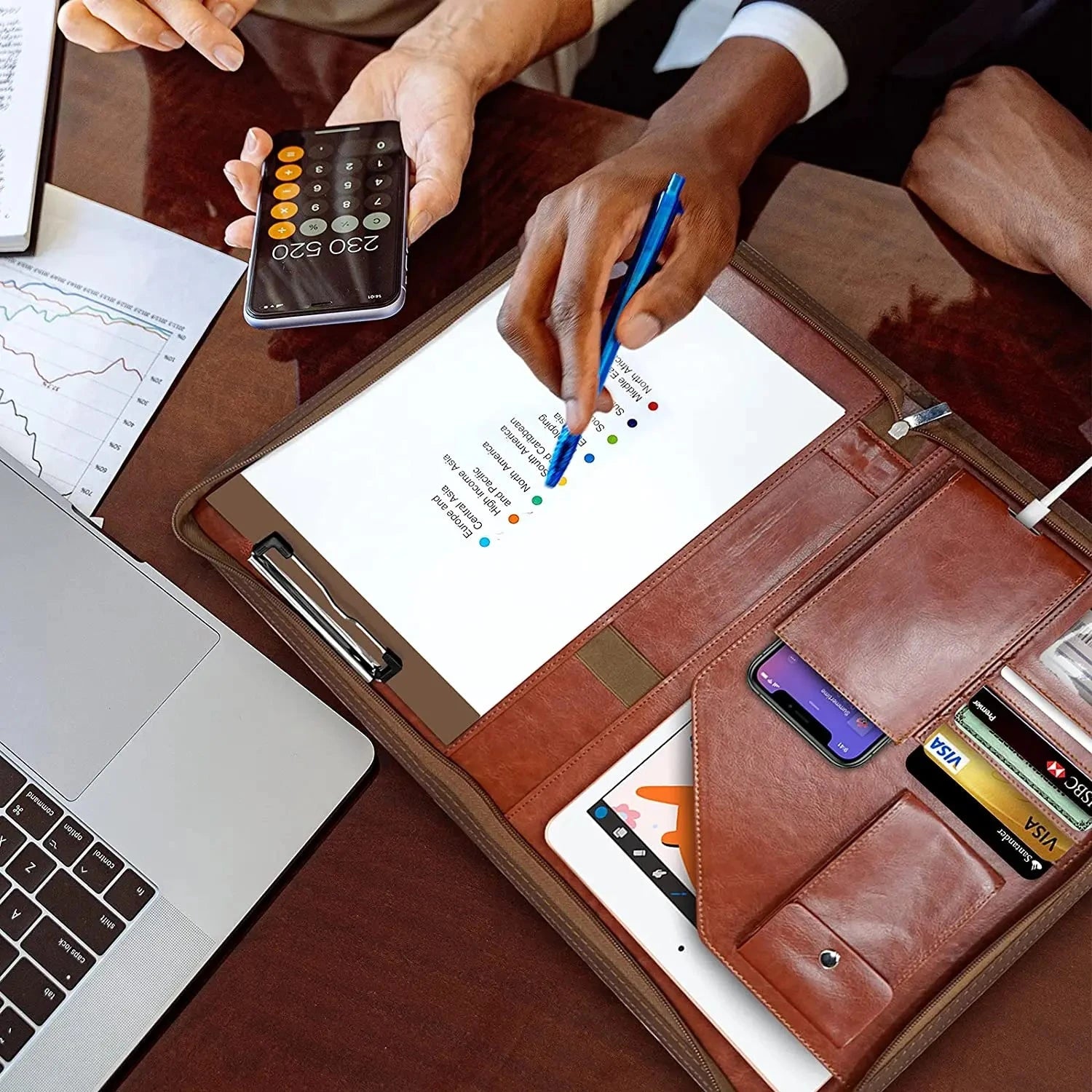 Multifunctional A4 Conference Folder Business Stationery Folder Leather Contract File Folders Zippered Organizer Card Holder NeWYeS Official Store