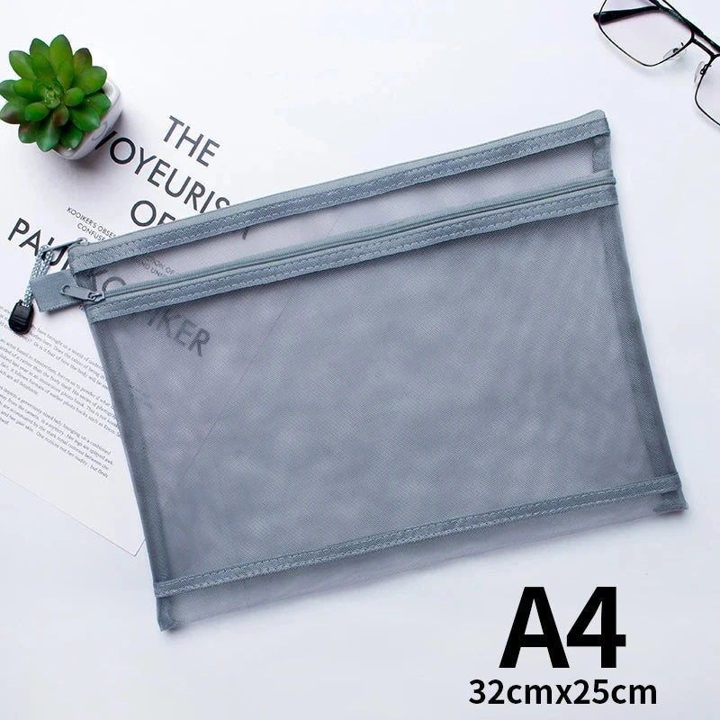 A4 A5 A6 Portable Double-layer Mesh Zipper File Bag Transparent  Student Test Paper Data Storage Bag Office Files Stationery Colourful Art Store