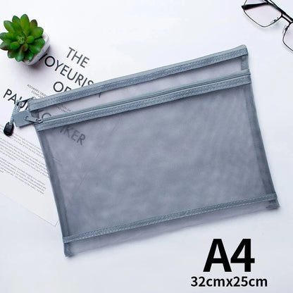 A4 A5 A6 Portable Double-layer Mesh Zipper File Bag Transparent  Student Test Paper Data Storage Bag Office Files Stationery Colourful Art Store