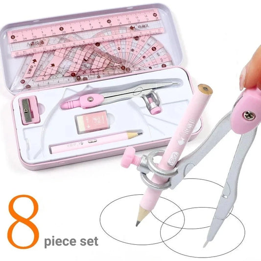 8Pcs/set Pencil Rubber Pencil Sharpener Ruler Set Student Stationery Geometric Mathematics Drawing Tools School Supplies Shop1104007265 Store