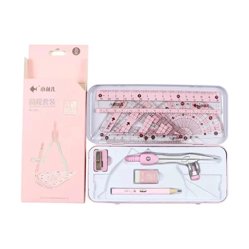 8Pcs/set Pencil Rubber Pencil Sharpener Ruler Set Student Stationery Geometric Mathematics Drawing Tools School Supplies Shop1104007265 Store