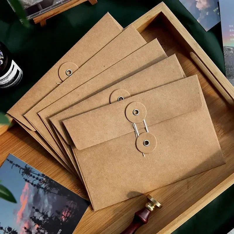 5/10pcs Vintage Kraft Paper Envelopes with Button String Tie Greeting Cards Postcards Letter Pads Cover Korean Stationery Office Sun4rising Stationery Store